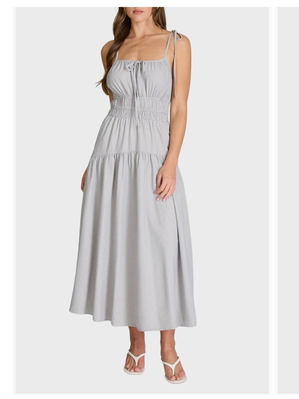 Blu Pepper Blue Striped Tie-Shoulder Tiered Maxi Dress